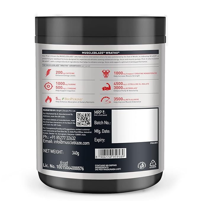 MuscleBlaze Pre-Workout WrathX 340g – Fruit Fury - Image 2